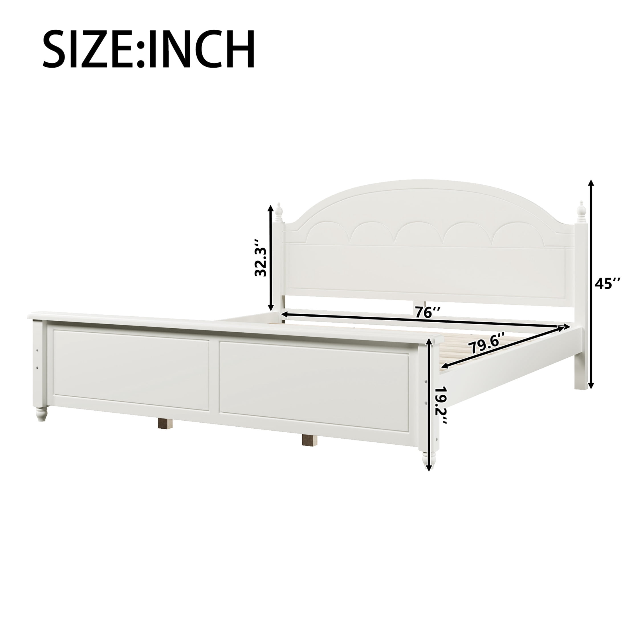 Noble House Alver King Size Wooden Bed Frame with Classic Arched Headboard, Modern Timeless Design, White