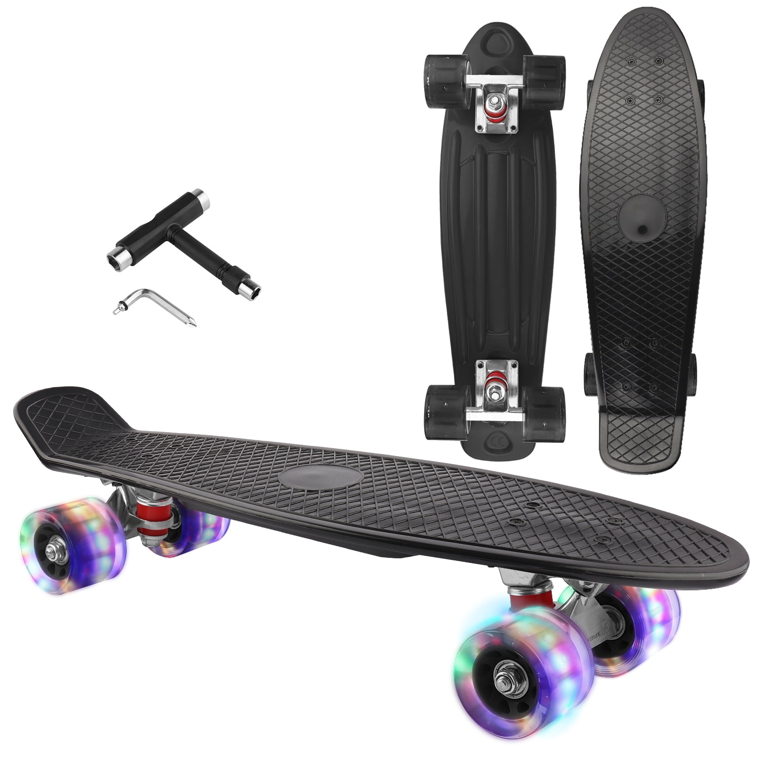 Caroma Skateboards für Anfänger 22 Zoll/55cm komplettes Mini Cruiser Skateboard mit LED Light Up Wheels für Kinder Teens Girls Boys