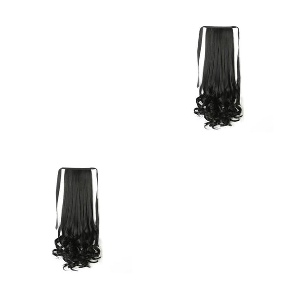 Seitruly Extensión de peluca de cola de caballo, pelucas largas de fibra de alta temperatura, peluquín Artificial Invisible para mujer, negro negro natural 38 cm, corto 2piezas