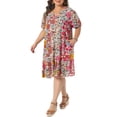 thumbnail image 4 of Agnes Orinda Women's Plus Size Sundress Floral Print V Neck Short Sleeve Flowy Boho Beach Vacation Summer Midi Dresses with Pocket 1X Pink, 4 of 6
