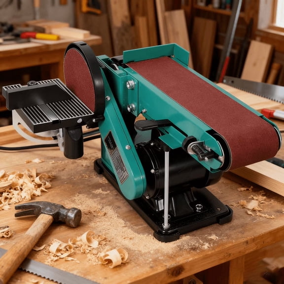4x36 in Belt and 6 in Disc Sander Grinder, High-Torque Power Bench Sander for Metal & Woodworking with Quick Tension Release Lever, Tiltable Worktable, Tool-Free Belt Change and Steel Base