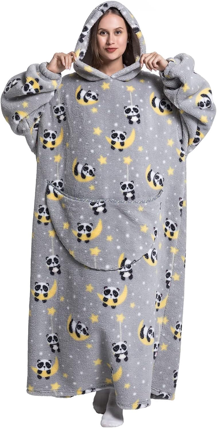 Wehilion Oversized Blanket Hoodie,Adult Snuggle Fleece Wearable Blanket Fluffy Giant Hooded Sweatshirt,Adult 140cm Leght