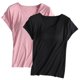 thumbnail image 1 of Pijama de manga corta para mujer, 2 piezas, color liso, cuello redondo, manga corta, con copa acolchada, ropa de casa, pijama de manga corta, pijama para mujer, 1 of 5