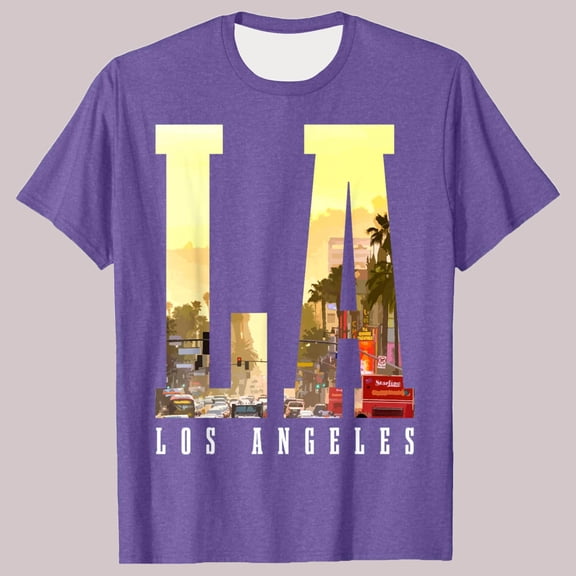 Blczomt Shirts for Men Short Sleeve Purple Oversized Vintage T-Shirts California Los Angeles Summer Tshirt Men