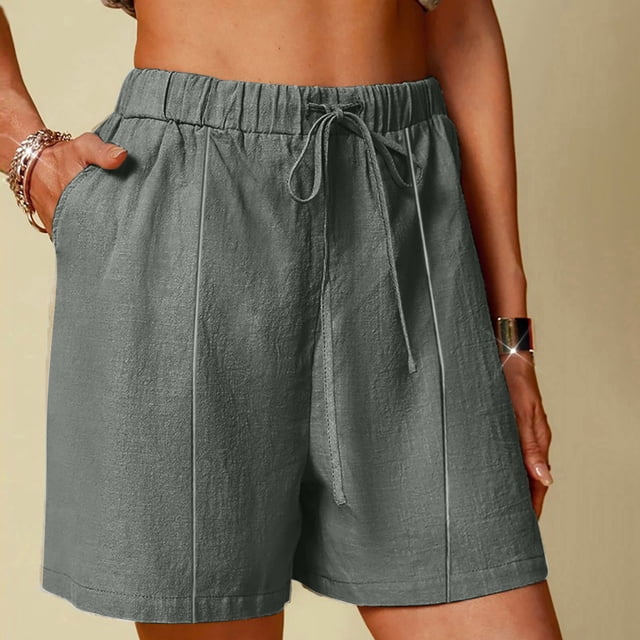 Karight Linen Shorts for Women High Waisted Lightweight Casual Summer Drawstring Short Pants Beach Vacation Outfit W Pockets