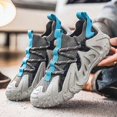 thumbnail image 4 of Men's Gray & Cyan Contrast Sock Knit Platform Shoes, Slip On Robot Mesh Walking Sneakers Big Sizes 39-45, 4 of 5