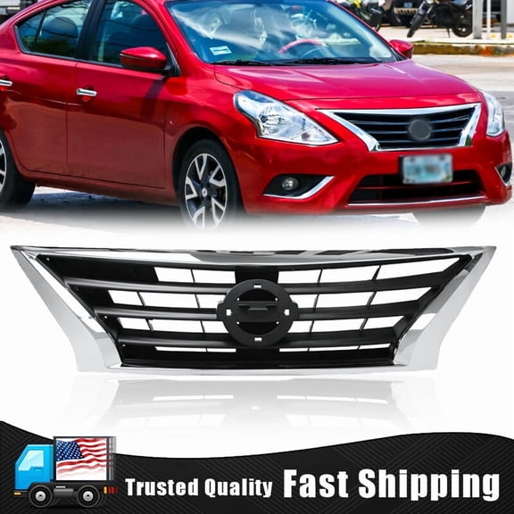 Front Bumper Upper Grille Black & Chrome For Nissan Versa 2015-2019 #623109KM0D