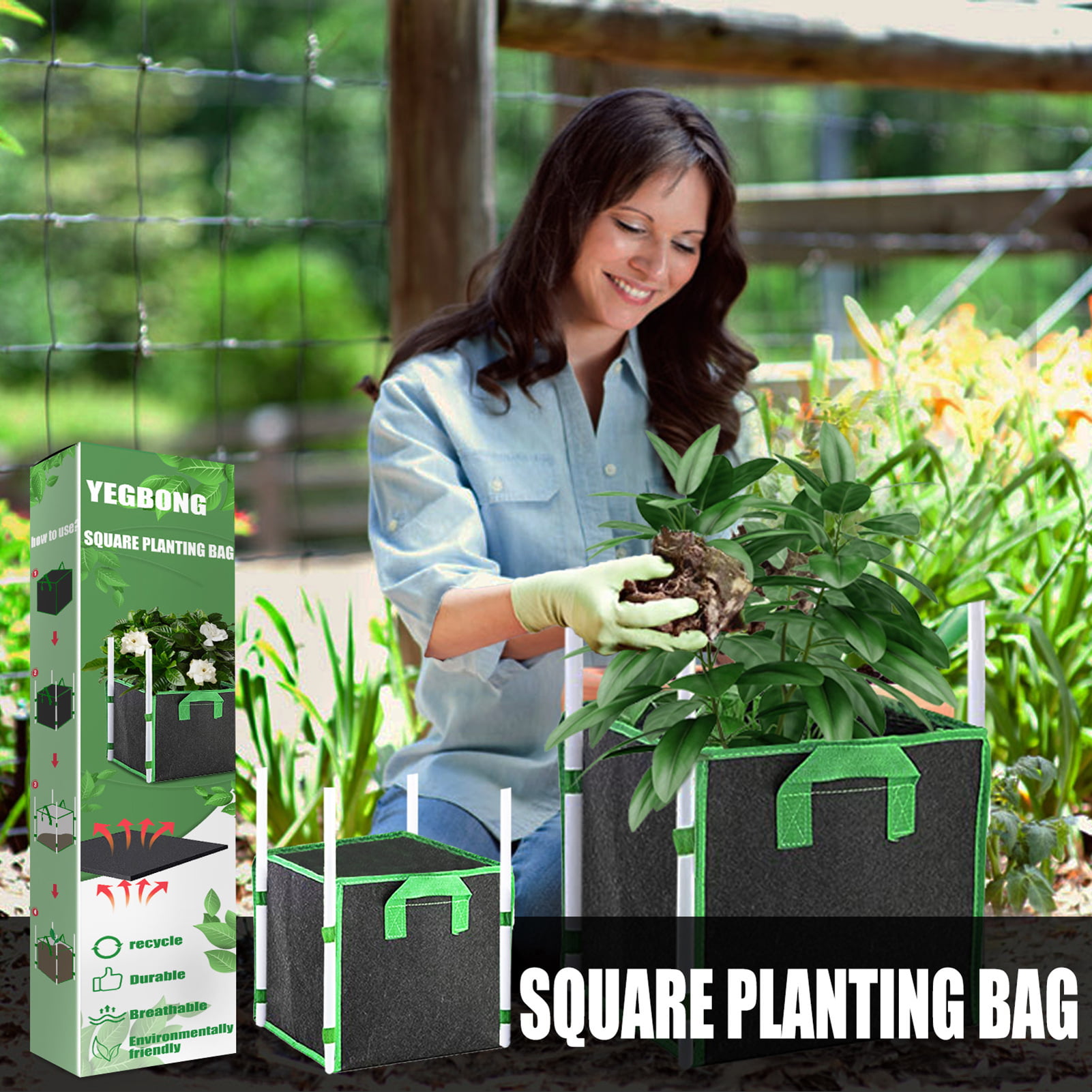 Plant Grow Bags Flower Vegetable Garden Planter Bag Aeration Fabric Pot 100Pcs 