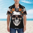 thumbnail image 2 of Sikiie Flower Horn Skull A Print Men's Hawaiian Shirt, Summer Beach Button Pocket Short Sleeve T-Shirt,3X-Large, 2 of 7