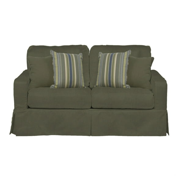 Sunset Trading Americana Box Cushion Cotton Slipcovered Loveseat in Forest Green