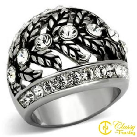 Clear Crystal Cocktail Ring - Classy Not Trashy® Women's Silver Colored Clear Crystal Dome Shaped Cocktail Ring, Size 6