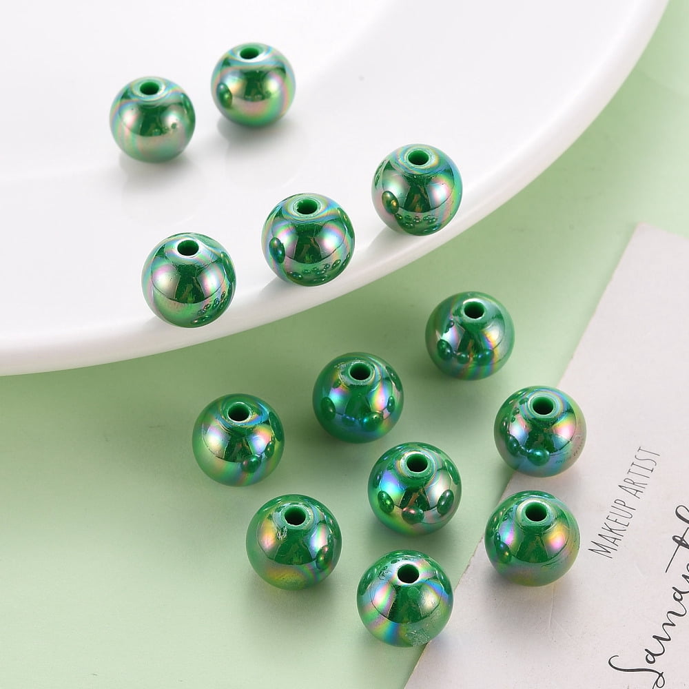 Opaque Acrylic Beads AB color Plated Round Green 12x11mm Hole: 2.5mm about 566pcs/500g