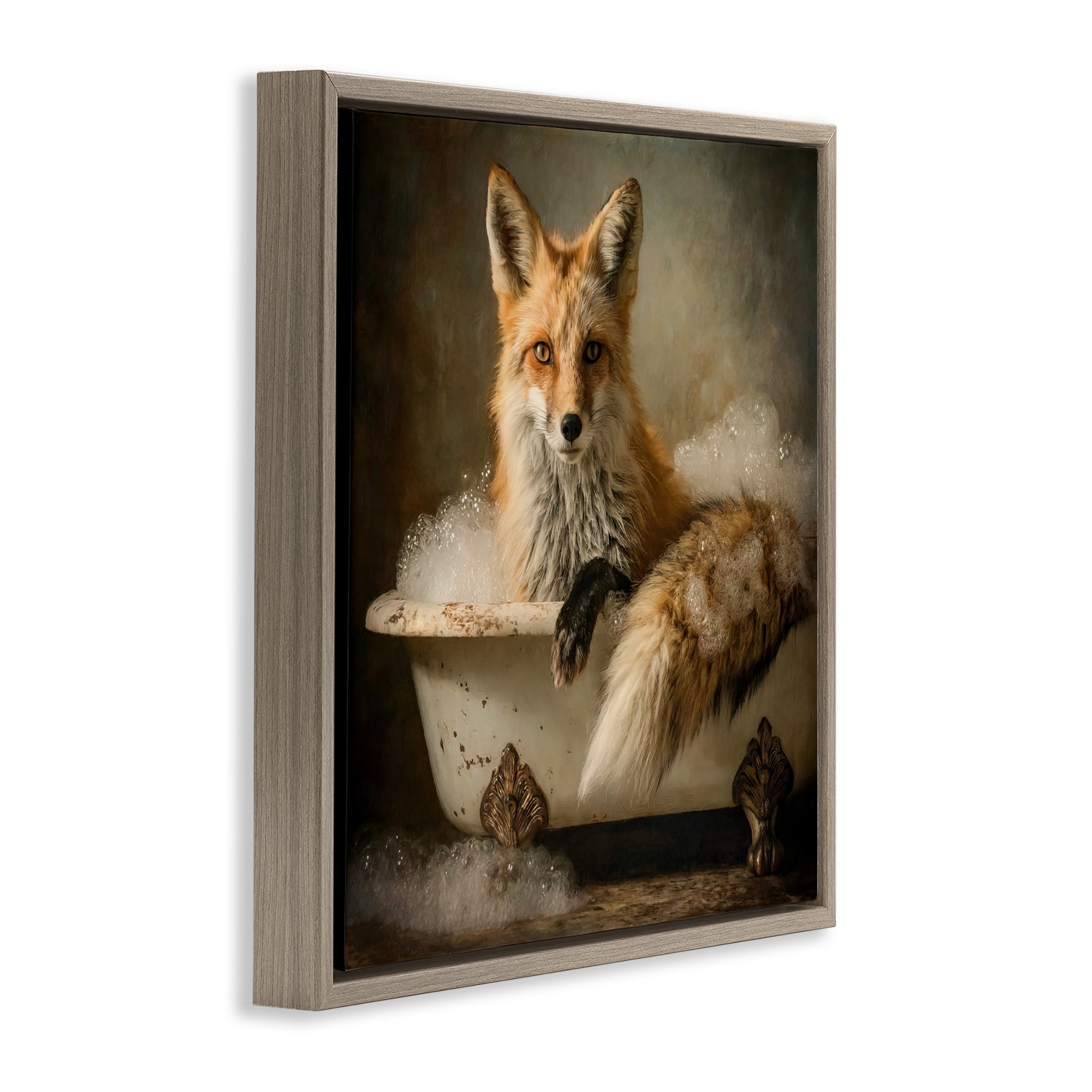 Stupell Industries Red Fox Bubble Bath Brown Framed Floater Canvas Wall Art, design by Tina LeCour