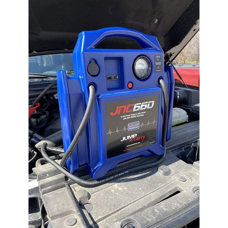Clore Automotive Jump-N-Carry JNC660 1700 Peak Amp 12 Volt Jump Starter,  Blue & Clore Automotive PL2320 20-Amp Fully-Automatic Smart Charger, 6V and  12V Battery Charger, Battery Maintainer 