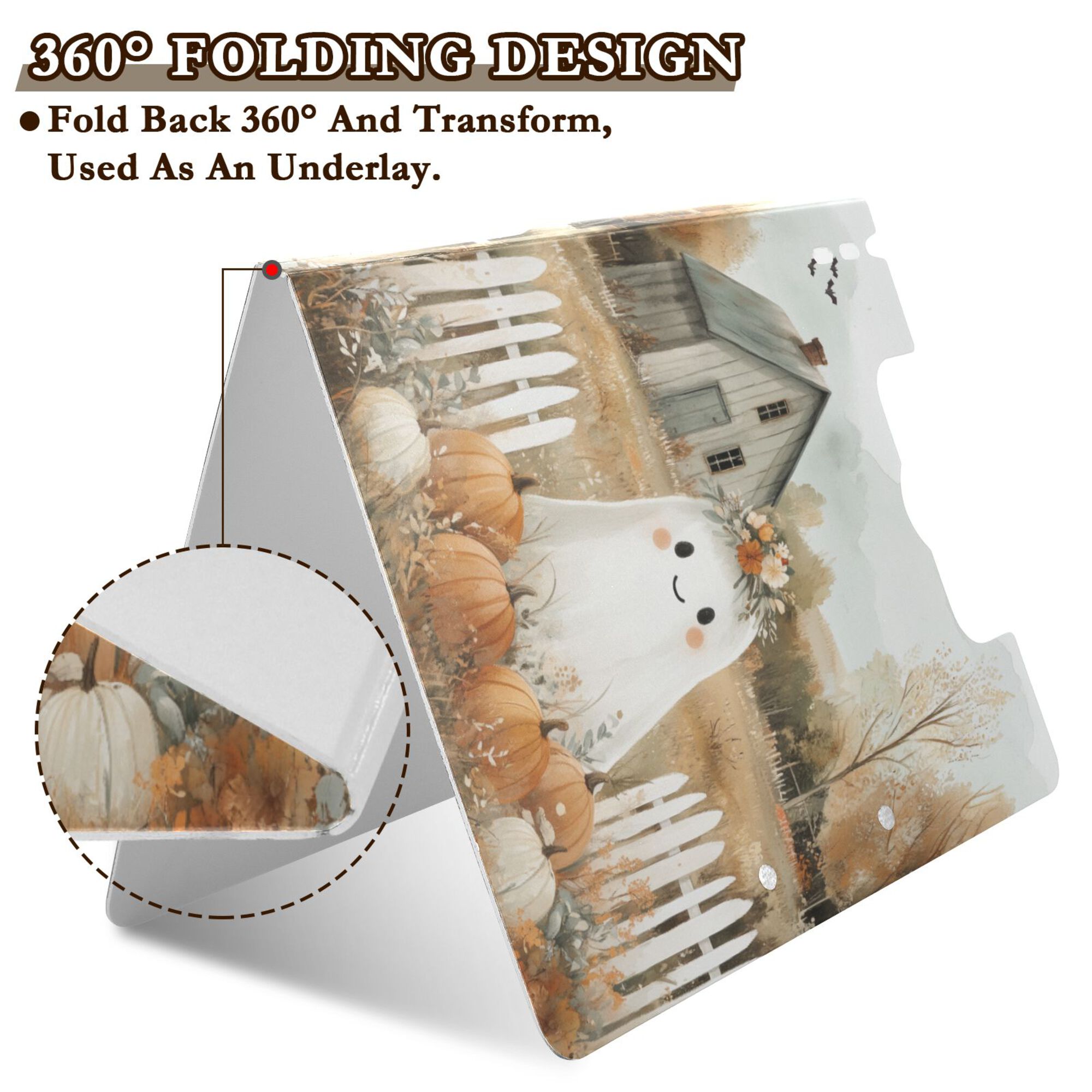 FORMRS A4 Clipboard Folder with Pen Holder Horizontal Foldable School Office Binder, Cute Halloween Pumpkins