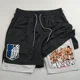 thumbnail image 1 of Pantalones cortos deportivos 2 en 1 para hombre, shorts de anime Attack on Titan, secado rápido, transpirables, para deportes, fitness, correr al aire libre, gimnasio, 1 of 1