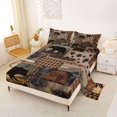 thumbnail image 2 of Castle Fairy Rustic Patchwork Black Bear Silhouette Queen Sheets 4 Pieces,Cabin Plaid Pinecone Paw Print Queen Sheet Sets,Brown Red Beige,1 Fitted Sheet, 1 Flat Sheet and 2 Pillowcases, 2 of 6