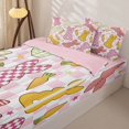 thumbnail image 3 of Homewish Cartoon Rabbit Silhouette Zipper Twin Comforter Sets with Fitted Sheet and 2 Pillowcases,Pink White Geometric Checkered Zipper Bedding Set For Teens,Reversible,4-Piece, 3 of 7