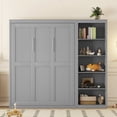 thumbnail image 3 of Queen Size Murphy Bed Wall Bed with Shelves,Upholstered Platform bed  with Wooden Slat Support, Gray, 3 of 9