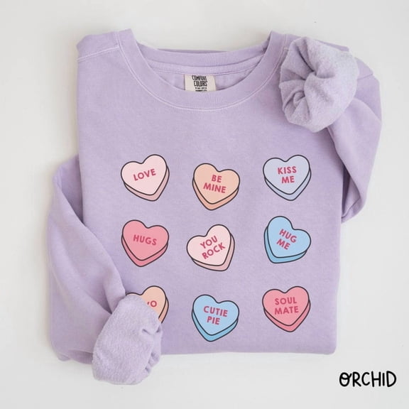 Valentines Day Comfort Colors Sweatshirt Conversation Heart Mom Teacher Gift for Her Valentines Day Sweater Crewneck Heart Retro Trendy