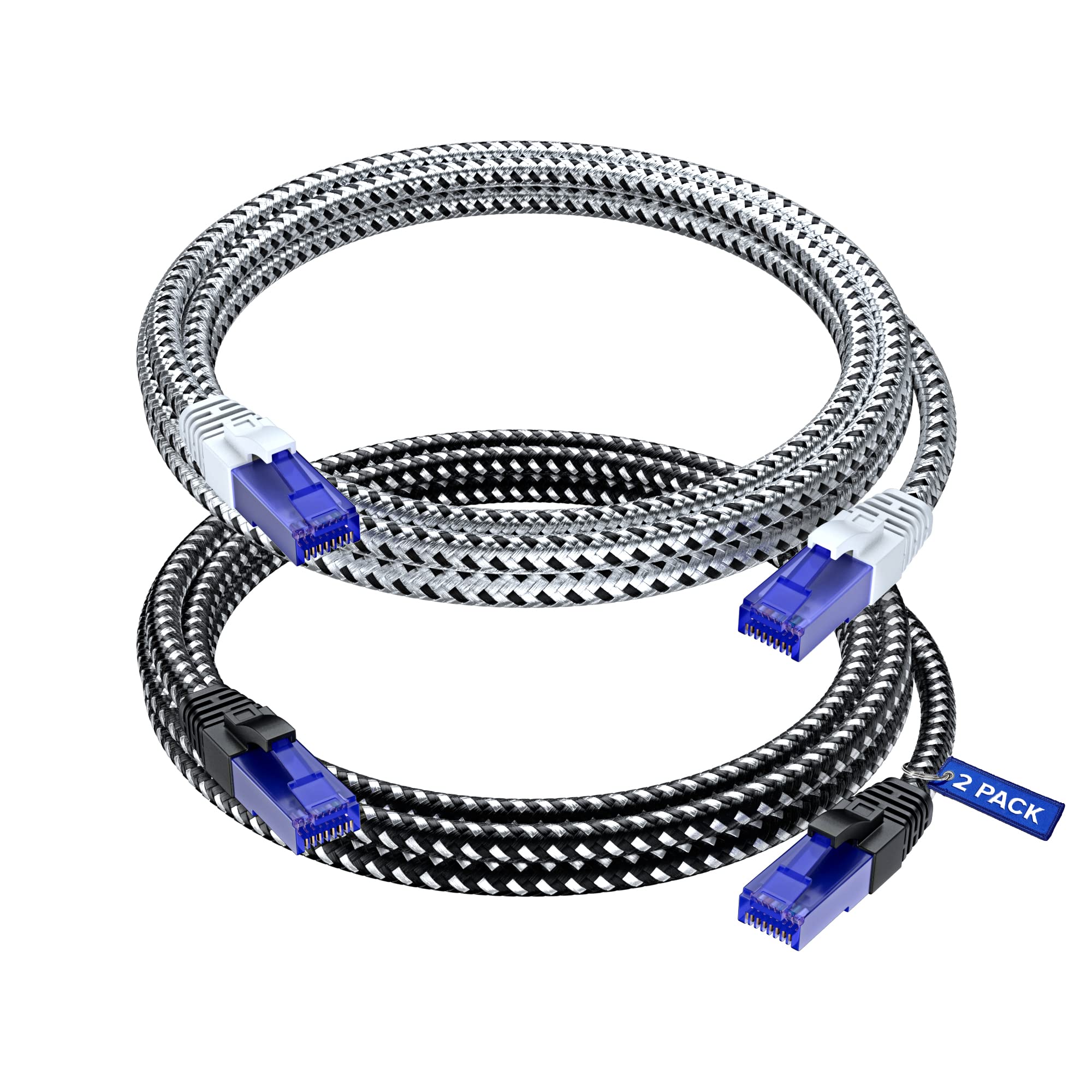 Cable & Cat6 Network Cable,8 ft, SuperDurable Black and White