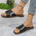 thumbnail image 5 of LOVZFMLL Flat Sandals for Women 2025 Cross Straps Square Open Toe Slip On Slippers Casual Outdoor Beach Vacation Slides Sandals Black 6, 5 of 9