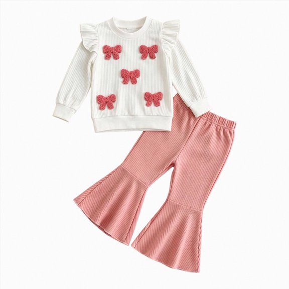 yboeqw Toddler Clothes for Girls Baby 1-4T Fall Winter Outfits Set Cute Embroidered Sweatshirt Pullover Flare Pant Girls' Clothing,Size 6-12 Months