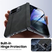 Oupeigar for Google Pixel 9 Pro Fold Case,[with Magnetic,Screen Protector&Hinge Protector]Full Body Shockproof Leather Case-Black Gray