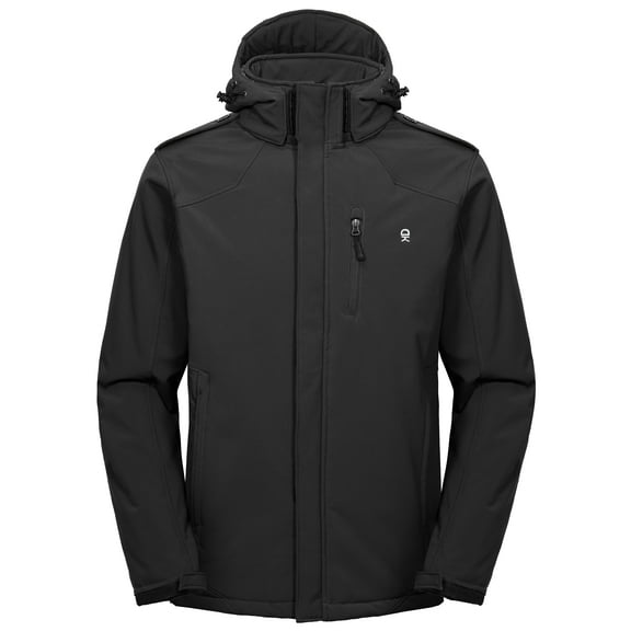 Little Donkey Andy Men's Warm Winter Softshell Jacket Windproof Mountain Ski Snow Coat with Removable Hood Black S