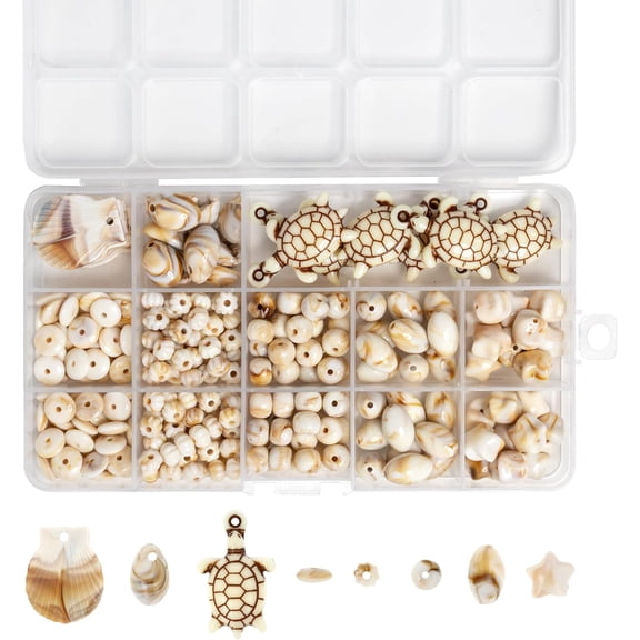 The Beadsmith Acrylic Beads Assortment – Faux Bone & Shell, Approx. 279pc, 8 Shapes (3.7–15.4mm   Charms), Jewelry & Bracelet Making Kit