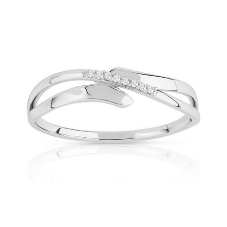 1/20 Ct. TDW Round Cut Natural Diamond Solid White Gold Criss Cross Wedding Band
