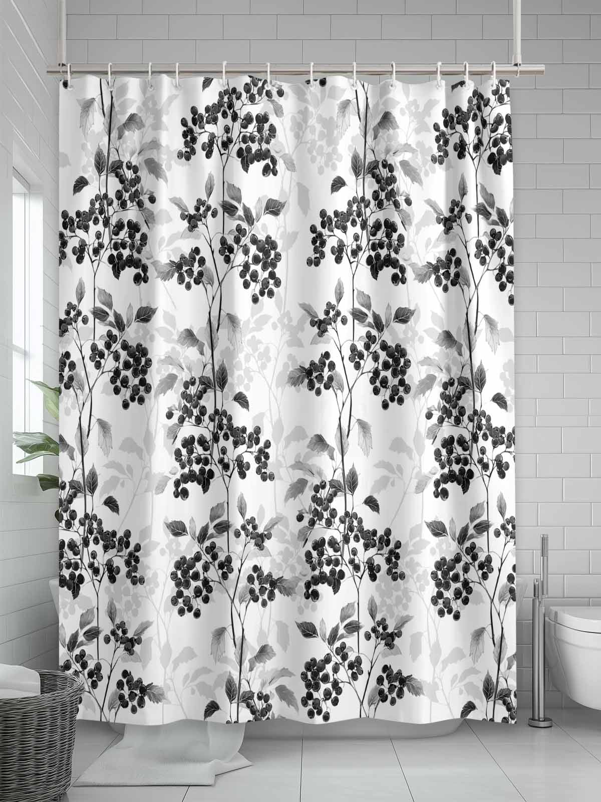 Boanket Polyester Fabric Black Gray Botanical Shower Curtain, Vintage Nature Flower Waterproof Bathtub Curtain Bathroom Decor Set with Hooks 36 x 78 Inches,