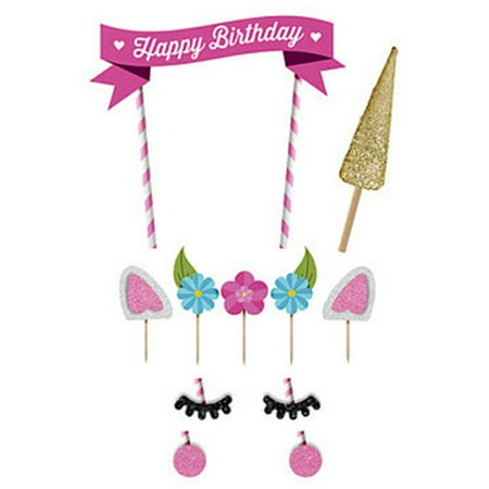 outgeek cake topper set cute unicorn pattern happy birthday banner