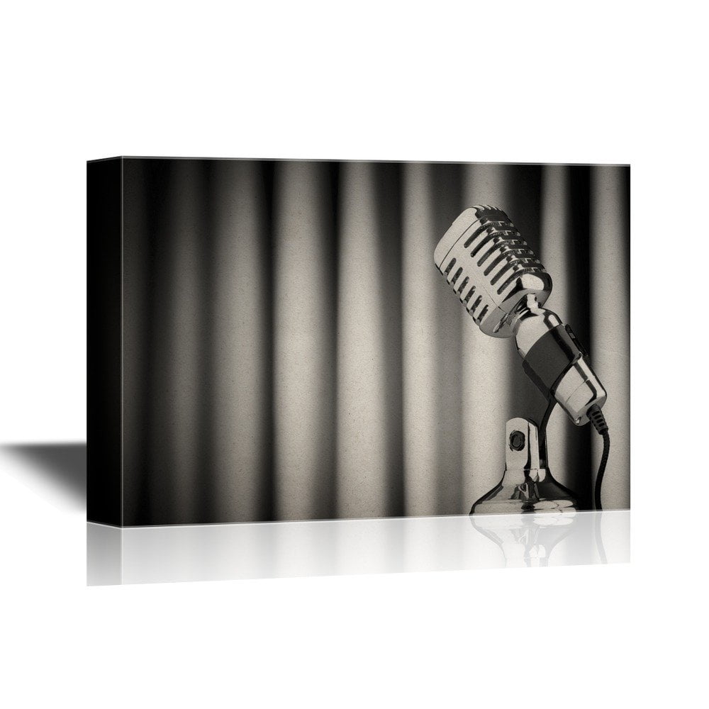 wall26 Music Canvas Wall Art Vintage Microphone Against the Backdrop
