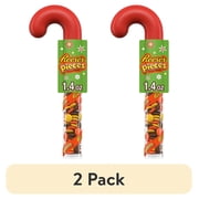 (2 pack) Reese's Pieces Candy Christmas Candy Stocking Stuffers, Plastic Cane 1.4 oz