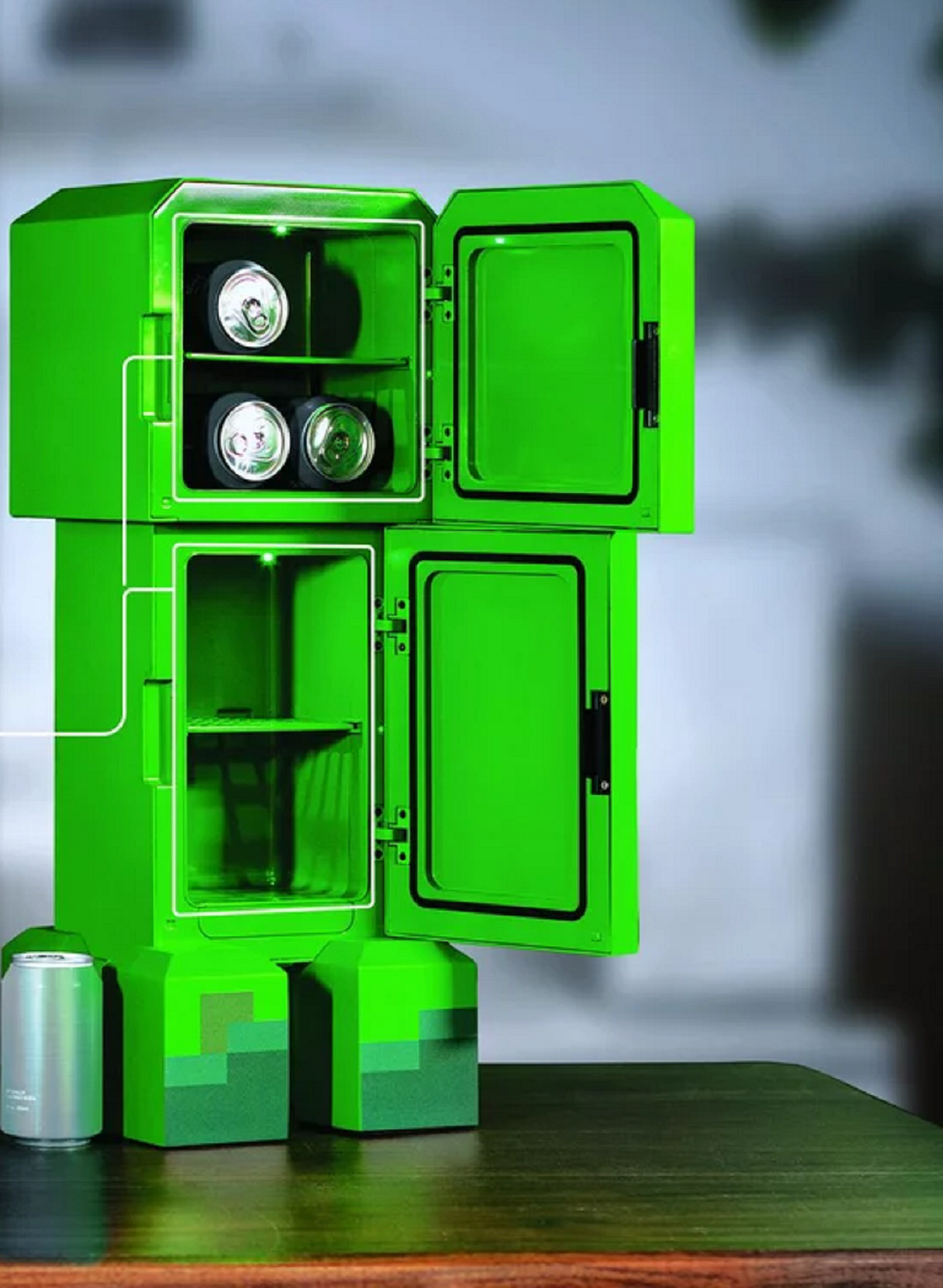 Minecraft Green Creeper Body 12 Can Mini Fridge 8L 2 Door Ambient Lighting 25.2" H 9.5" W 9.1" D - image 3 of 4