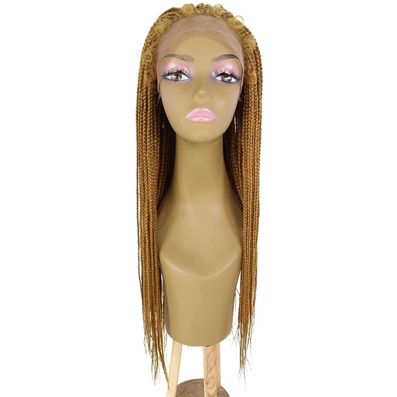 LUXLUXE Layla Straight 27.5 Inch Long 4X4 Hand-Tied Lace Braided Wig, Heat Resistant Fiber, Golden Blonde