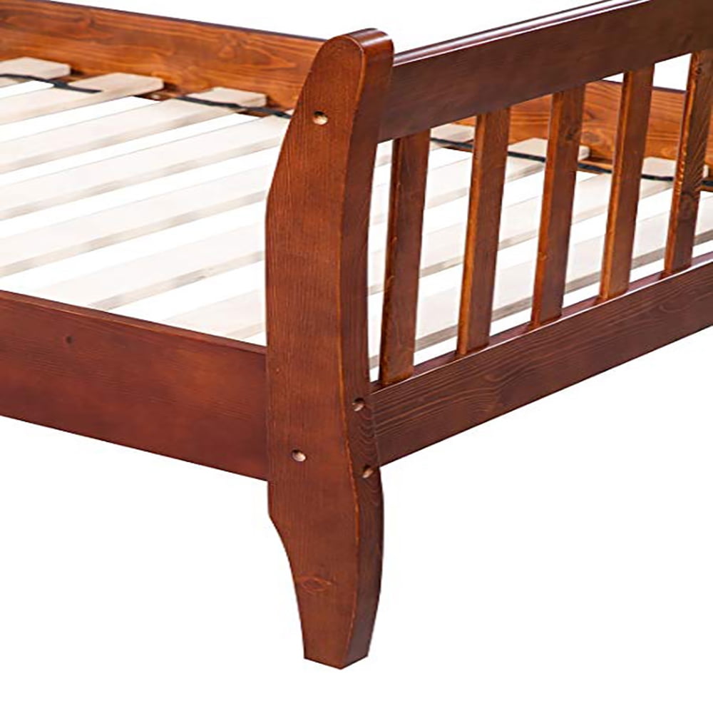 Clearance Twin Bed Frame Platform Mattress Foundation with Headboard Solid Wood Slat Support-Walnut