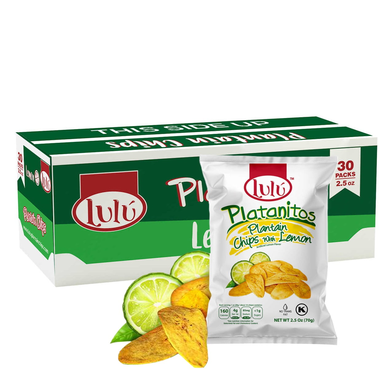 Lulu Platanitos, Plantain Chips with Lemon, 2.5 oz, 30 ct
