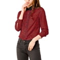 thumbnail image 5 of MODA NOVA Junior's Polka Dots Button Up Shirt Long Sleeve Top Blouse Burgundy L, 5 of 5