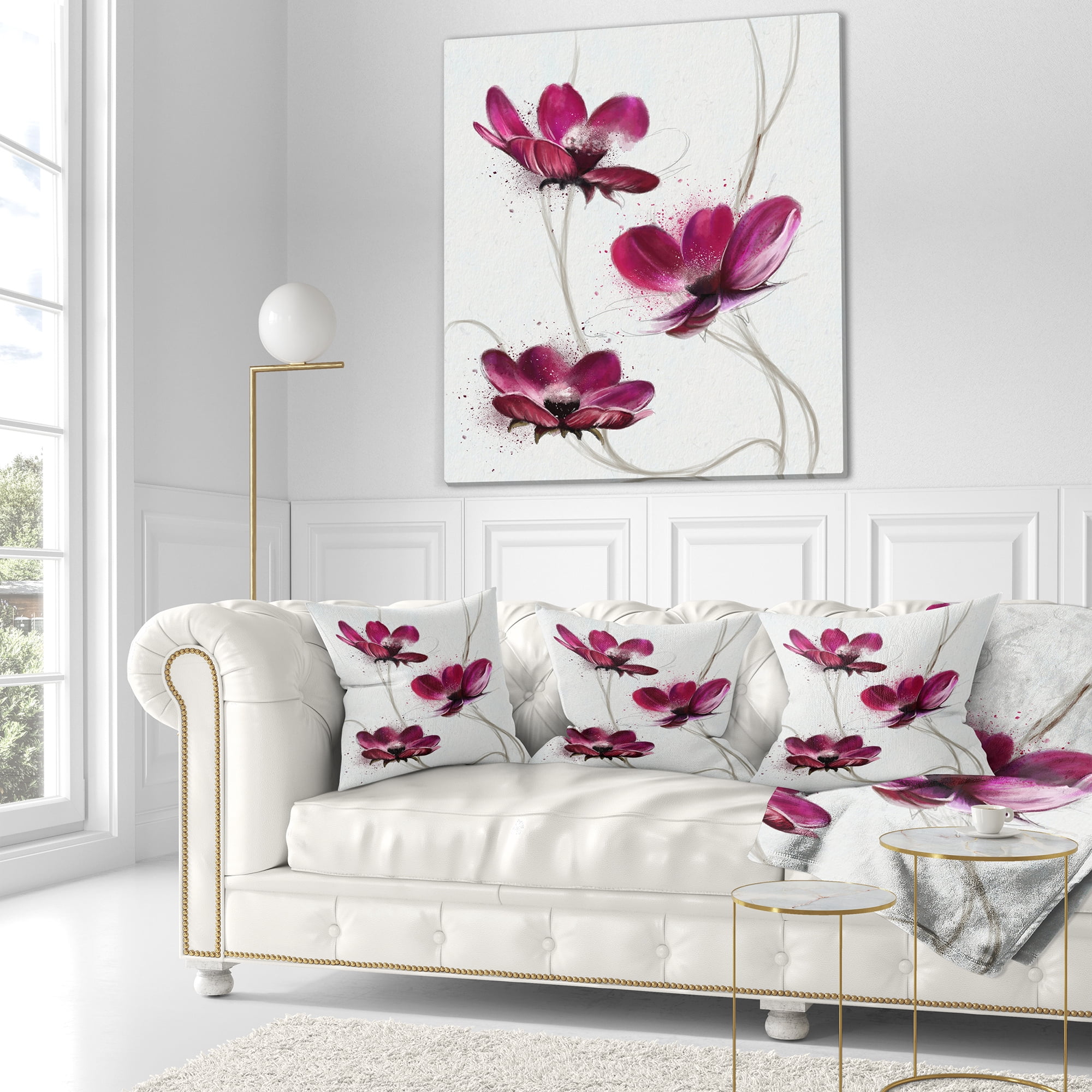 Designart Lovely Red Watercolor Poppies - Flowers Throw Pillowwork - 16x16