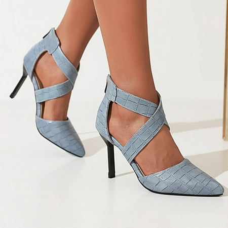 

VKEKIEO Peak Toe Wedge Heels For Women High Heel Stiletto Blue