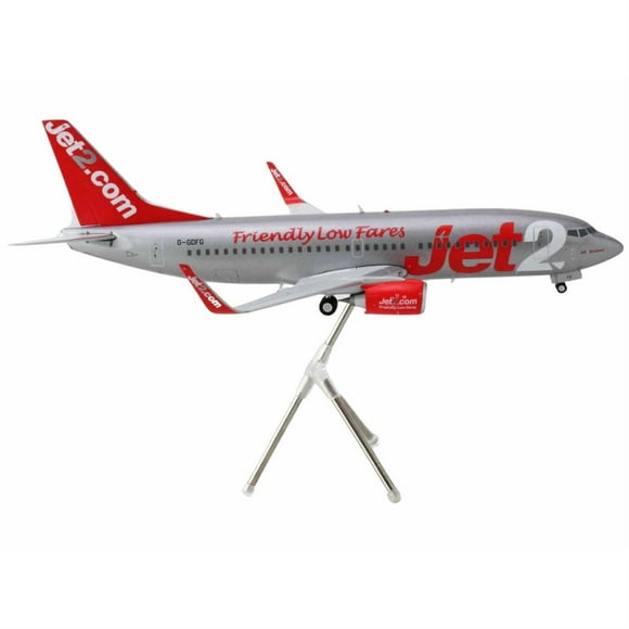 Boeing 737-300 Avion Commercial « Jet2 » (G-GDFG) Gris Métallique avec Queue Rouge Série « Gemini 200 » 1/200 Maquette d'Avion Moulée sous Pression par GeminiJets