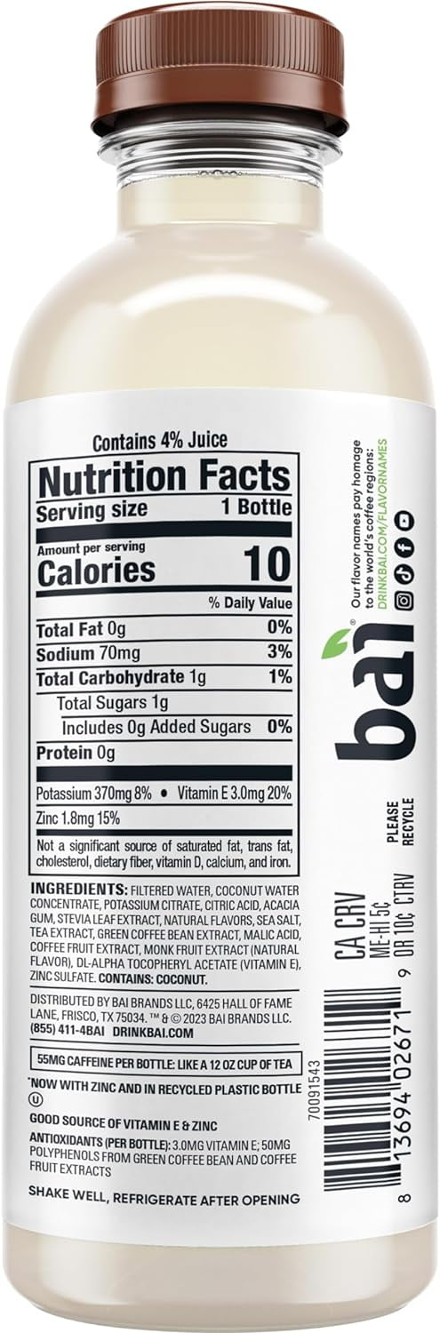 Bai Cocofusions Molokai Coconut, Antioxidant Infused Beverage, 18 Fl. Oz. Bottles (Pack of 12)