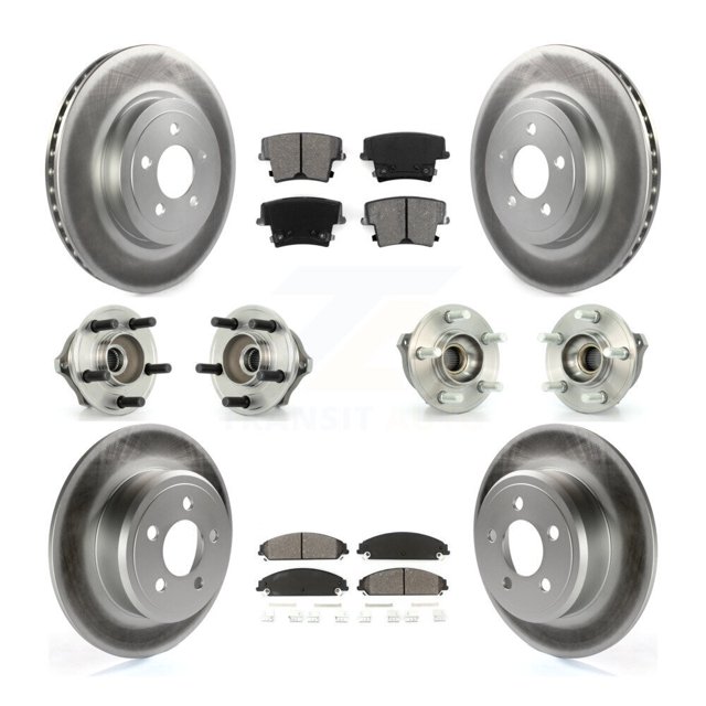 Transit Auto Front Rear Hub Bearings Assembly Coated Disc Brake Rotors and Semi-Metallic Pads Kit (10Pc) for Car 2005-2006 Chrysler 300 AWD with 3.5L - Left Right Side (Driver Passenger) KBB-112038