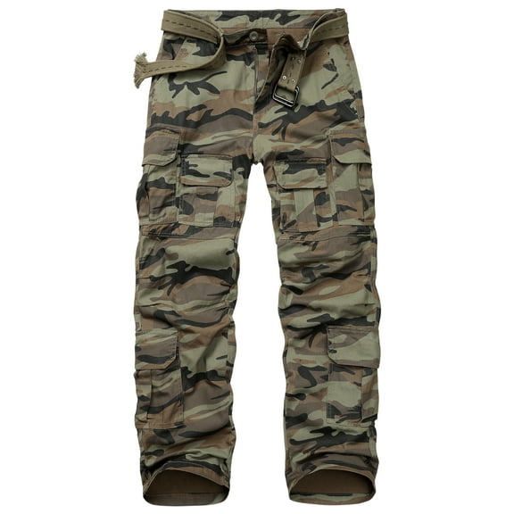 TRGPSG Camouflage Cargo Pants for Men, Casual Cotton Camo Pants, Relaxed Fit Work Pants Streetwear with Multi Pockets(No Belt)