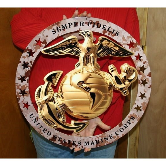USMC Globe Round Enlisted Metal Wall Hanging Sign - Light Tan Camo : 19"
