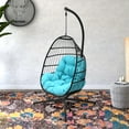 Abble Outdoor Wicker Hanging Basket Swing Chair with Cushion and Stand Black & Aqua