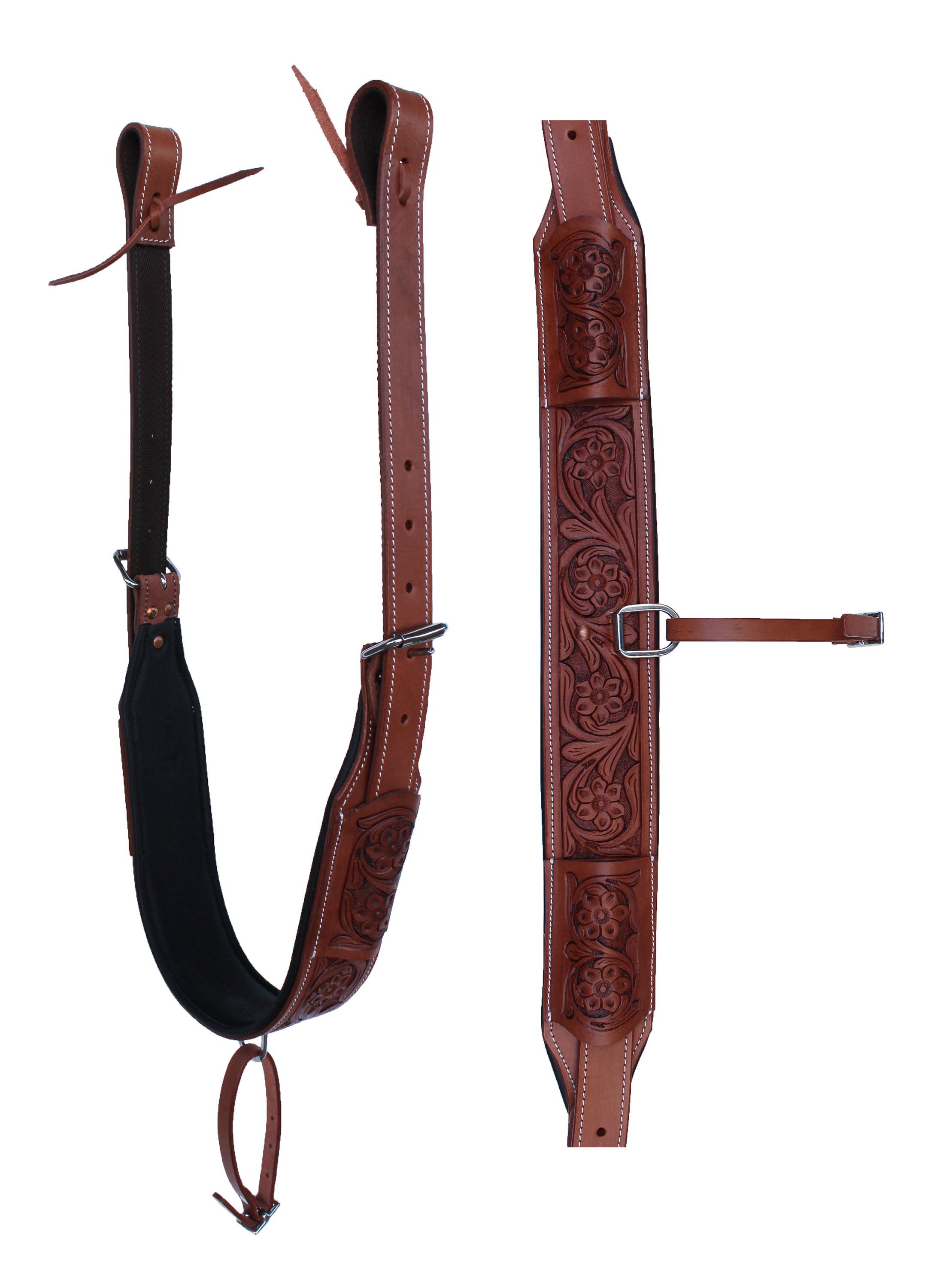 USED FLORAL TOOLED LEATHER BACK REAR CINCH FLANK BILLET WESTERN HORSE GIRTH TACK 