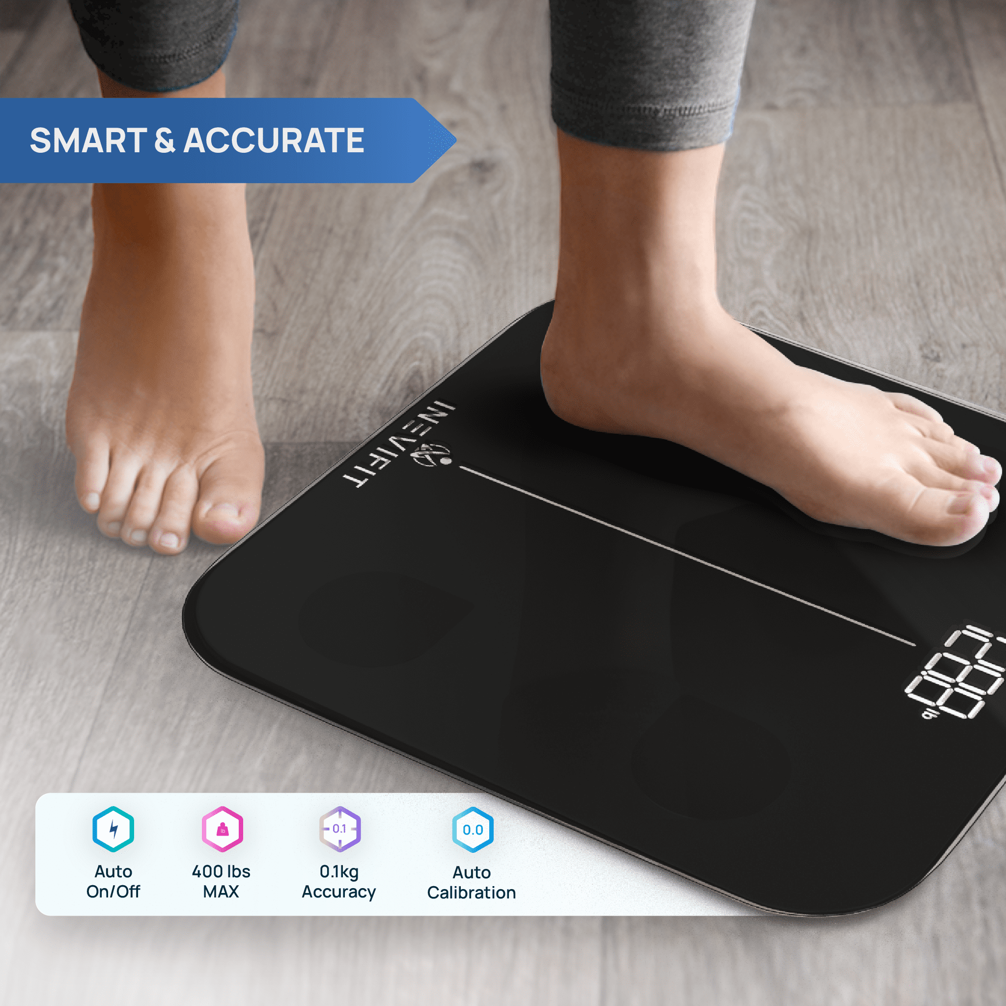 INEVIFIT Smart Premium Bathroom Scale with Bluetooth and Free Tracking INEVIFIT APP - Black